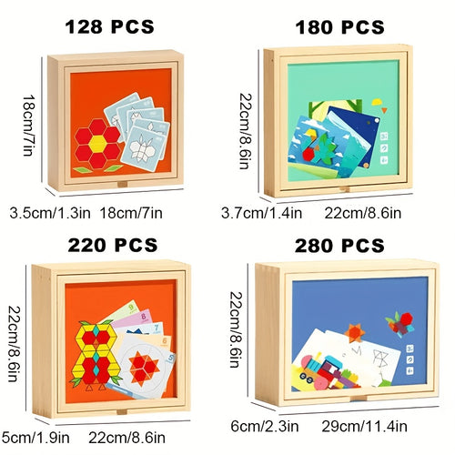 280/220/180/128pcs Creative Magnetic Wooden Puzzle, Jigsaw Puzzle Board Toy, Develops Logical Thinking, Magnetic Building Blocks, Children's Toy, Educational Toy, Geometric Shape Recognition Learning, Toy for Kids Ages 3, 4, 5, 6, 7, 8, Easter Gift