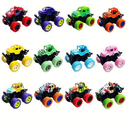 MEZHOBBY 12/24 Pack Truck Toys in Bulk for Boys And Girls, Mini Pull Back Truck Toy, Push And Go Friction Powered Car Trucks, Ideal for Kids And Teens, Stunt Toy Vehicles Playset for Birthday Party Gifts (Cool Design)
