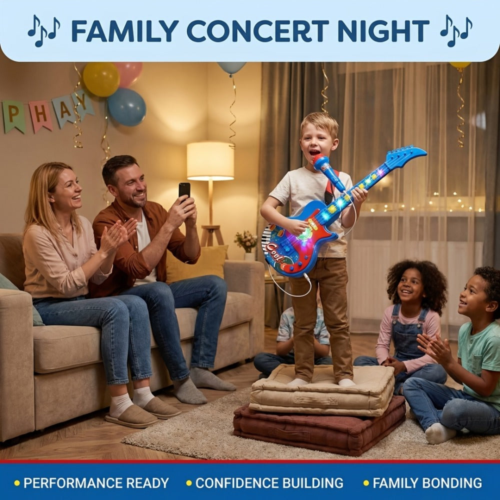Kids Electric Guitar Toy with Microphone, Musical Instrument Toy with Light And Sound, Guitar for Toddlers 3-8, Birthday Gift for Boys Girls