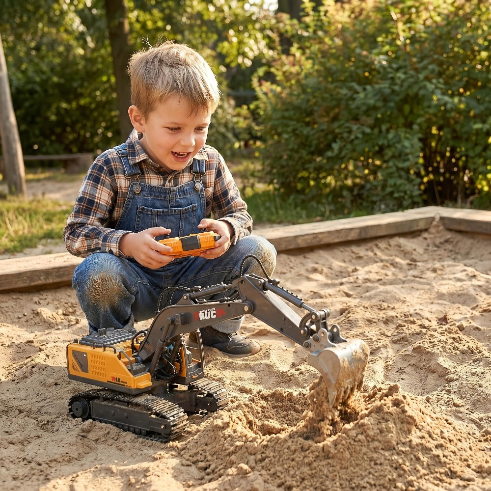 Track Type RC Excavator Toy for Kids – 1200mAh Remote Control Excavator with Metal Shovel & LED Light, Construction Tractor Toy for Boys Ages 6-12, Birthday Gift (Metal/Plastic/Mini Options)