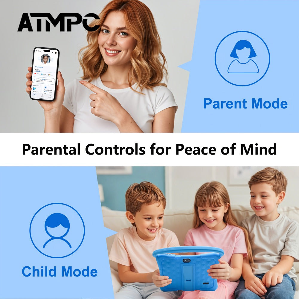 ATMPC 7 Inch Kids Handheld Tablet PC, Android 11 Tablet, 3GB RAM+32GB ROM, WIFI,DualCameras, Parental Controls App, Educational Games, Children's Mini Game, LearningMachine, Learning Tablet, New Year's Gift, Children's Enlightenment Tools