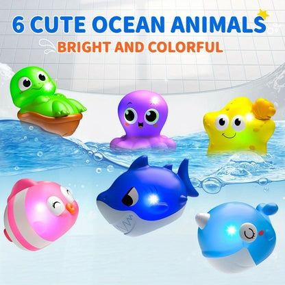 Sea Animal Light Up Bath Toys for Babies & Toddlers – 6/10 Pcs Color-Changing Floating Bathtub Toys, Sensory Water Pool Toys for Boys & Girls, Fun Bath Time Gift Set (Random Colors)