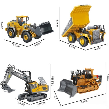 RC Construction Vehicle Set 2-4 Piece – 2.4G 12-Channel Remote Control Excavator, Dump Truck, Bulldozer & Loader, Alloy & Plastic RC Construction Equipment for Kids, Birthday Christmas Gift