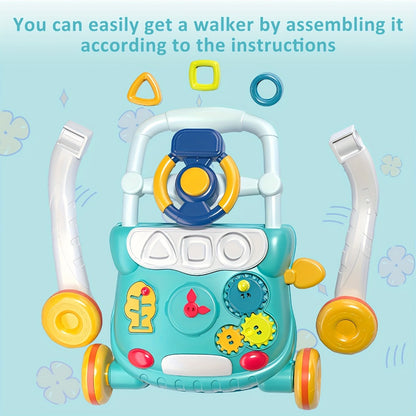 Musical Baby Walker Toy with Anti-Rollover Safety – Multi-Function Sit-to-Stand Activity Center for Early Walking Development, Interactive Learning Push Walker for Infants & Toddlers, Baby Gift