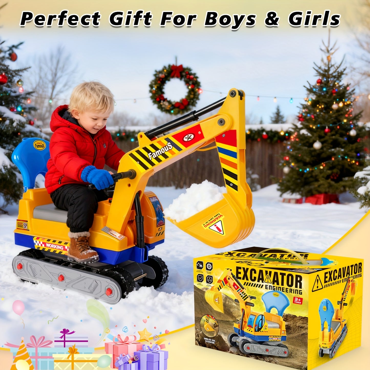 [Holiday Gift Birthday Gift] Large Ride-On Engineering Vehicle Toy - Manual-Powered Beach & Indoor Play, Ride On Toys Design Gifts with Safety Bumpers, Durable Construction Truck-Holiday Gift & Sturdy Build Quality Ages 3 4 5 6 +, Perfect Birthday Gift To