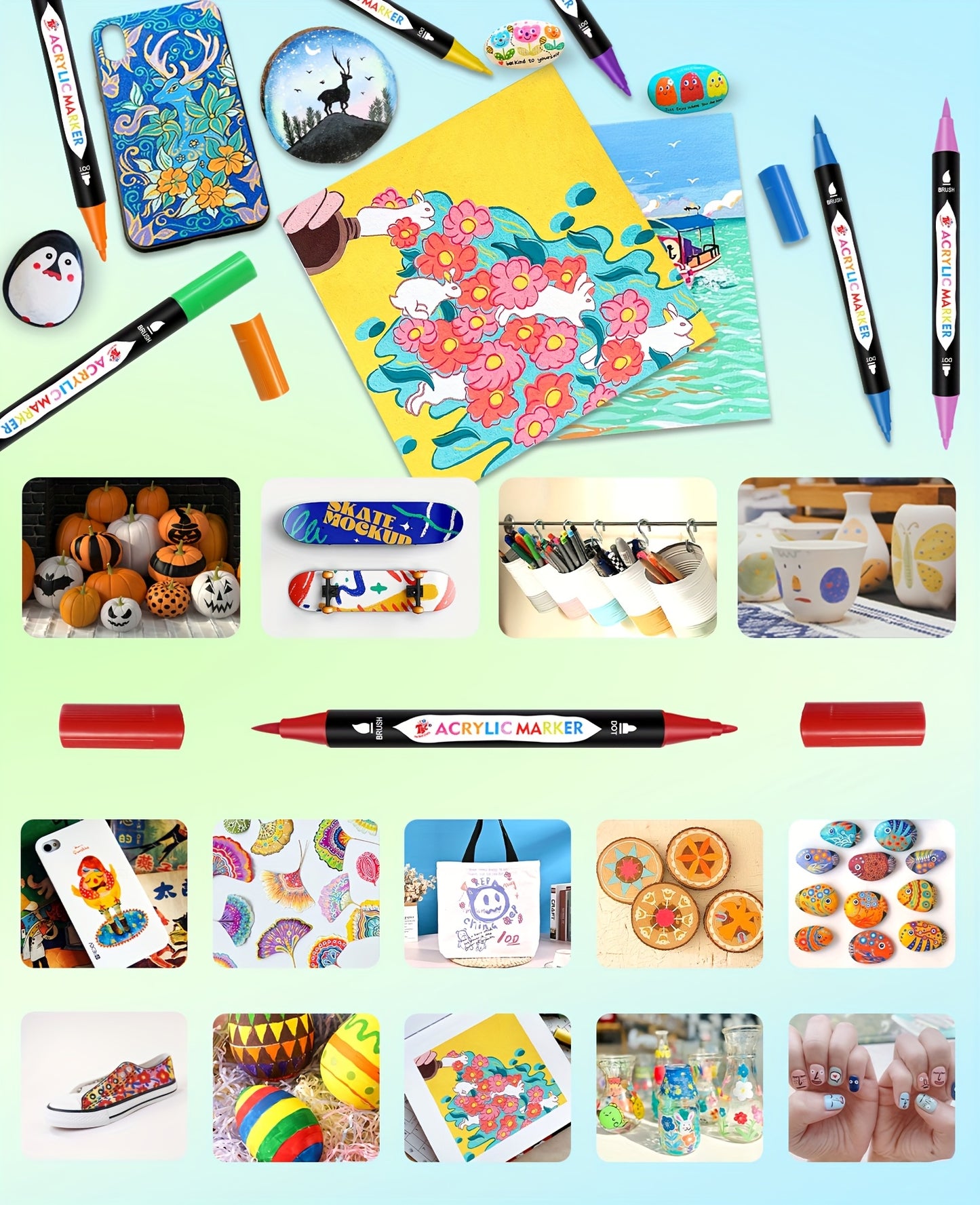 TBC The Best Crafts 48/72 /108 Dual Tip Acrylic Paint Markers, Double Zipper Design Topgrade Canvas Bag, Non-Toxic, Odorless, Suitable for Paper,Pottery, Stones, Glass,outdoor Painting