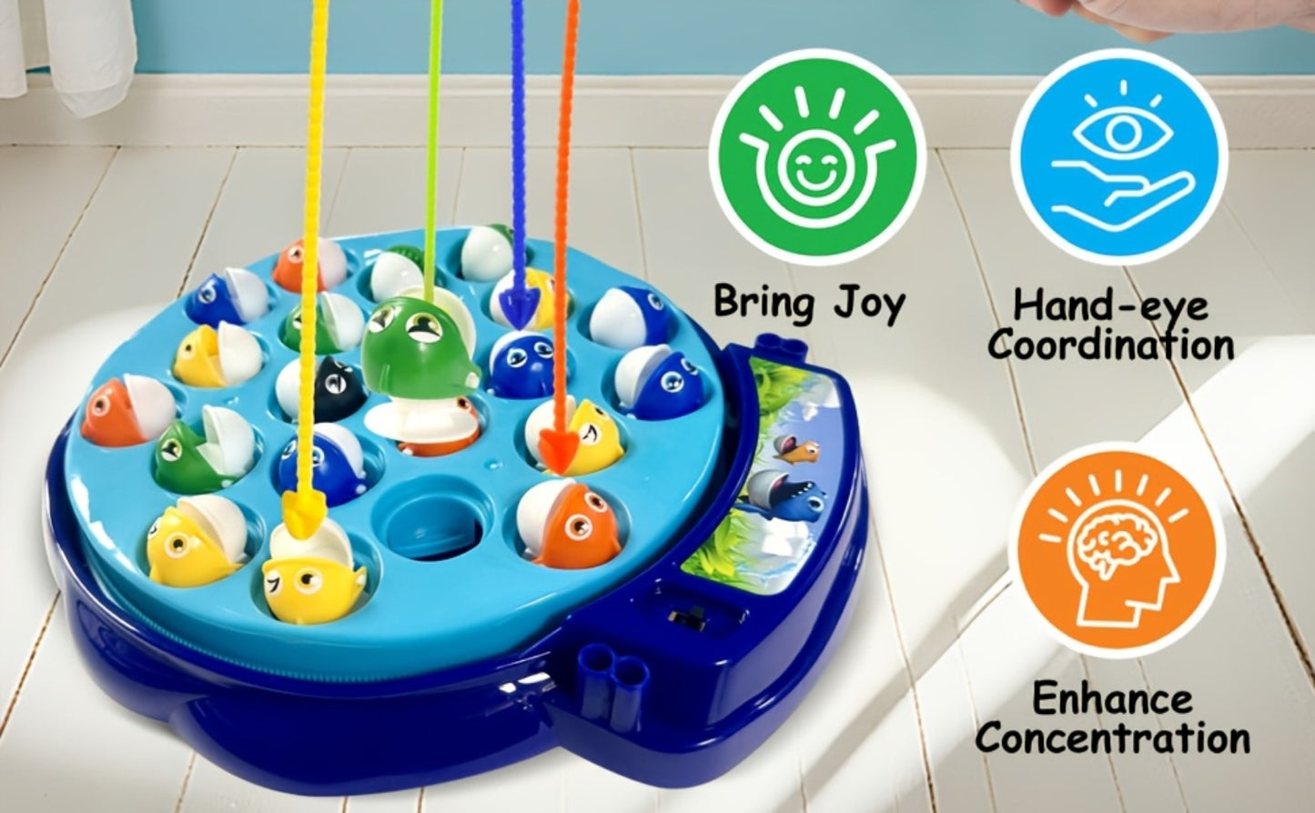 Kids Fishing Game with Rotating Board – 21 Fish & 4 Fishing Rods, Fast-Action Electronic Fishing Toy for Toddlers Ages 3+, Fun 2-4 Player Family Game, Great Birthday Gift