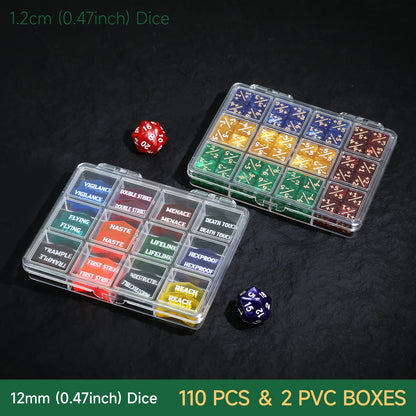 Counter Dice Set -110pcs 12mm/0.47inch 6 Sided +1/-1 Tokens Dice D20 Dices Set & M Keyword Counters Tokens for This Great Magic, TCG, Card Games Accessories