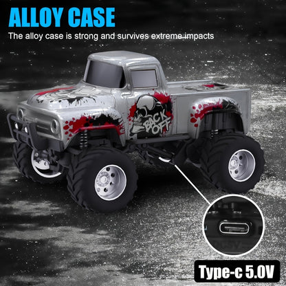 Mini Alloy RC Monster Truck 1:64 Scale 2.4GHz Off-Road Crawler with LED Lights, Street Graffiti Spray-Paint Design, White Headlights & Red Taillights – 5 Colors Kids Gift