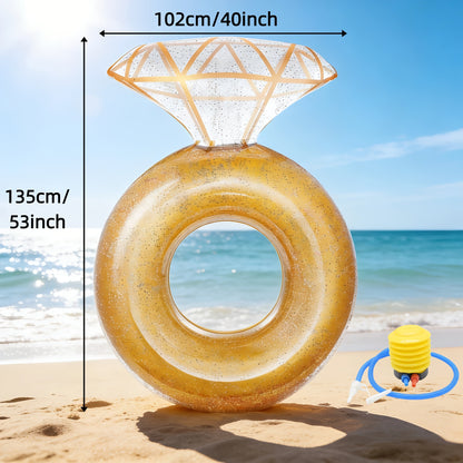 Giant Engagement Ring Pool Float 49×31 Inch Inflatable Diamond Ring Floatie for Bachelorette Party Bridal Shower Wedding Pool Decoration Adults Gold White Pink
