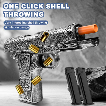 Cool Toy Gun with 120 Soft Bullet Shells & Ejecting Shells System - Semi-Automatic Rapid-Fire Pistol Suitable for Boys, 2 Magazines & 12 Shells/Bullets for Indoor/Outdoor Shooting Games, Birthday Gifts for (Fake Gun for Role Play)