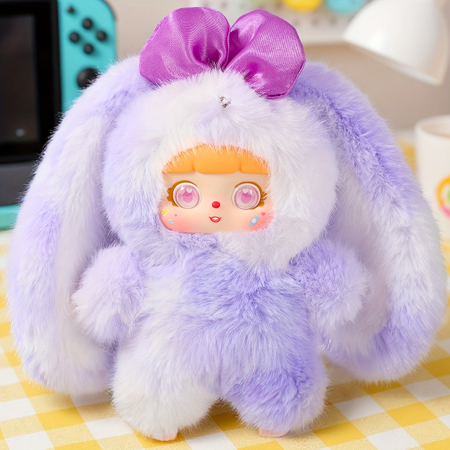 1pc Cute Rabbit Plush Toy With Detachable Face, Suitable For Collection, Christmas, Valentine'S Day, Birthday Gift, Holiday Gift