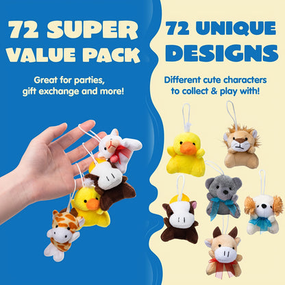72 Pack Mini Animal Plush Toy Assortment, Plush Figures, Carnival Prizes, Valentine's Day Party Favors, Bulk Stuffed Animals Party Favors, Birthday Decoration, Christmas Gift
