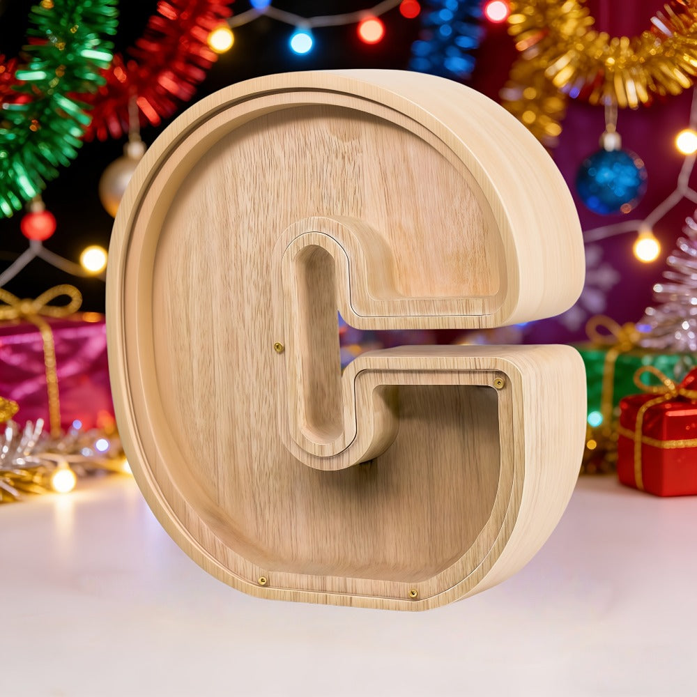 Alphabet Letter Piggy Bank A-Z Wooden Coin Bank Large Capacity Transparent – Personalized Savings Box for Kids | Back to School, Christmas & Birthday Gift