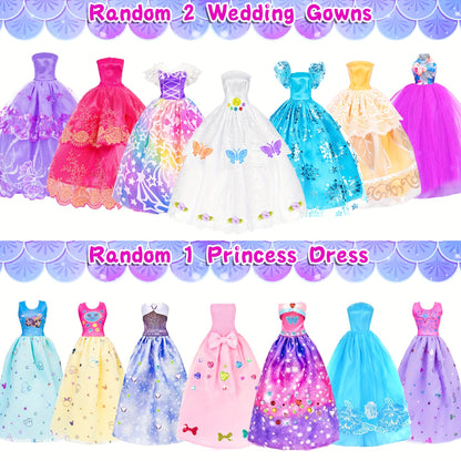 140pcs 11.5 Inch Girl Doll Closet Fashion DIY Wardrobe with Clothes And Accessories Including Doll, Wardrobe, Wedding Dress, Shoes, Necklace, Bags And More (Include Doll)
