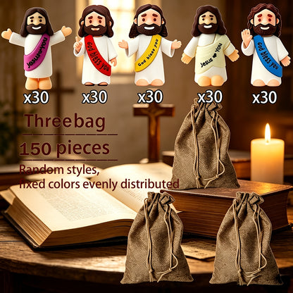 Mini Jesus Figurines for Halloween Trunk-or-Treat 50/100/150pcs – Colorful Bulk Religious Statues 5 Colors, Baptism Favors Sunday School Gifts Christian Party Favor Home Decor Vase Filler
