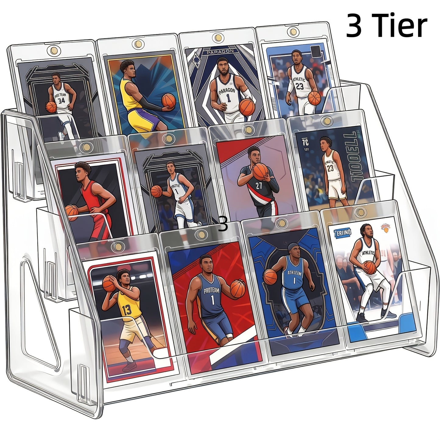 3/5-Tier Vertical Collectible Card Display Stand Compatible for PSA BGS SGC Graded Cards, Snap-in Assembly Suitable for Baseball & Basketball Trading Card Showcase, Desktop Holder for PSA/BGS/SGC Card Display