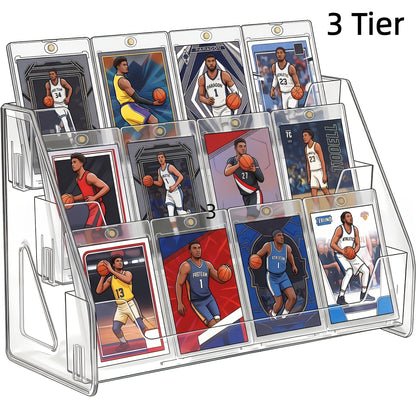 3/5-Tier Vertical Collectible Card Display Stand Compatible for PSA BGS SGC Graded Cards, Snap-in Assembly Suitable for Baseball & Basketball Trading Card Showcase, Desktop Holder for PSA/BGS/SGC Card Display