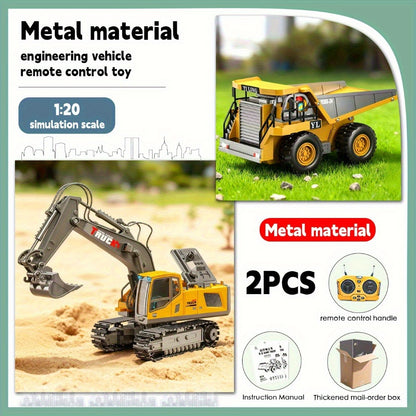 RC Excavator Toy Set for Kids – Remote Control Construction Vehicles with Metal Shovel, LED Lights & 1200mAh Battery, Boys Gift Ages 6+