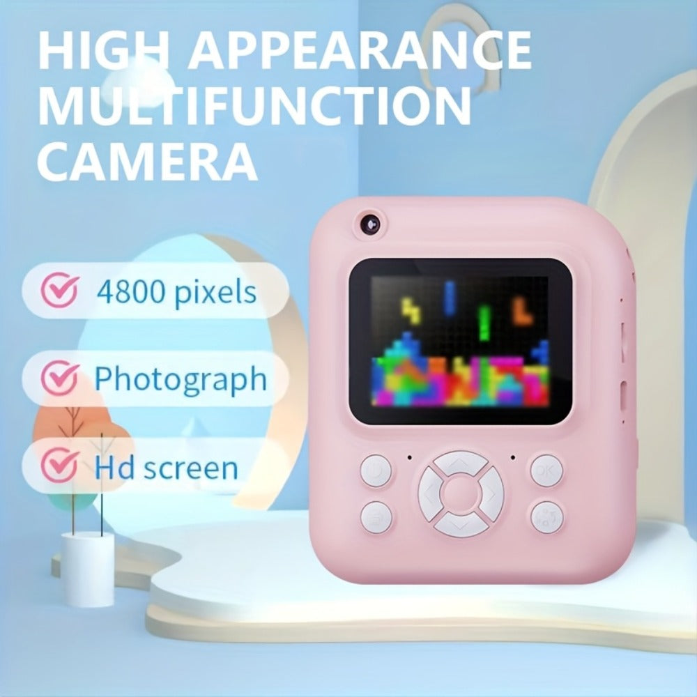 Instant Printer Camera for Kids - Camera Game MP3 3-in-1, Instant Print Photos In 1 Second, Puzzle Games, 10x Digital Zoom, 2.4'' HD Screen, Photography - 32G Card, Card Reader, USB Cable, Lanyard, Print Paper, Storage Bag - Perfect Halloween