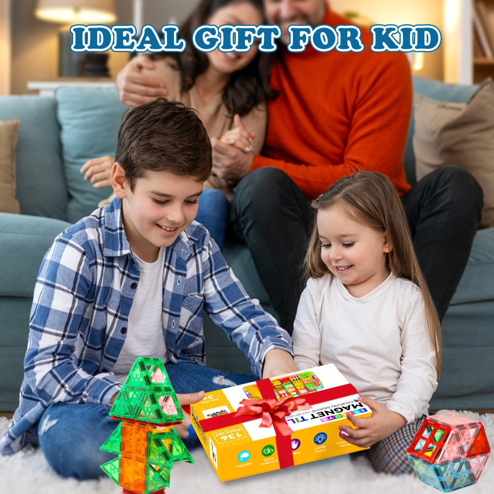 Magnetic Tiles Building Set for Kids 3 4 5 6 7 8 – 80 106 136 205pcs Clear 3D Magnet Building Blocks STEM Educational Toy Child-Safe ABS Creative Birthday Christmas Gift Boys Girls