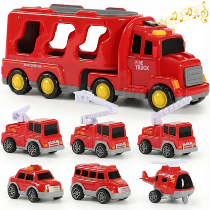 [Birthday Halloween Christmas] 7pcs Set Kids Car Toys, 7 in 1 Construction Vehicle Truck Set with Playmat And Additions, Kids Boys Girls Birthday Halloween Christmas Gift