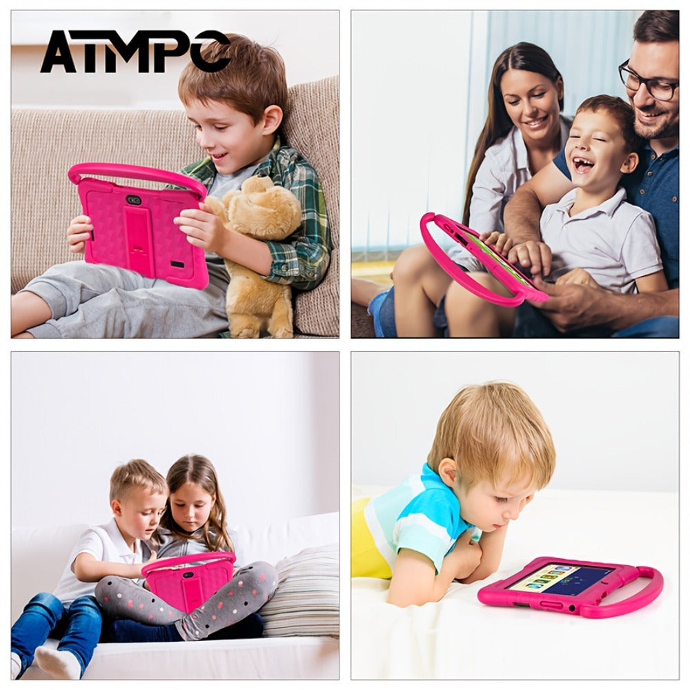 ATMPC, Local Warehouse, 7 Inch Kids Tablet, 4GB RAM 32GB ROM Android 14, Wifi, Learning Tablet, Safety Eye Protection Screen & Parental Control APP, Drop Proof Silicone Case, Learning Device, HD Touchscreen, Cool Cheap Toys, Christmas Gifts