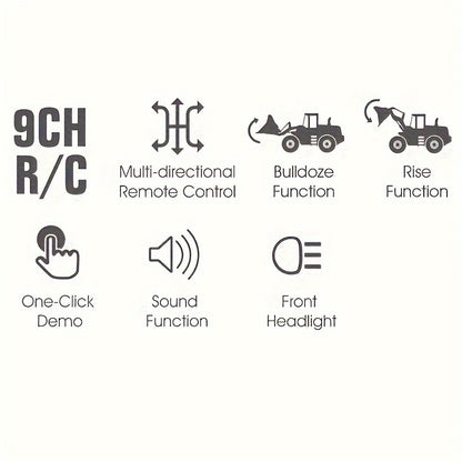 9 Channels Remote Control Loader, 2.4Ghz RC Construction Vehicle Truck with Alloy Metal Cap, Light & Sound, Rechargeable Battery, Ideal Gift for Halloween Thanksgiving Christmas