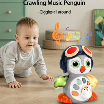 Baby Crawling Penguin Musical Toy with Music, Lights & Movement – Interactive Tummy Time Learning Toy for Infants 6-12 Months, Sensory Light Up Dancing Penguin, Perfect Easter Basket Stuffer & Baby Gift