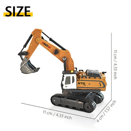 RC Excavator Toy 1200mAh 120-Min Battery Life with Metal Shovel & LED Lights – 13CH/17CH Remote Control Construction Truck for Boys Ages 8+, Birthday Christmas Gift (Yellow/Gray)
