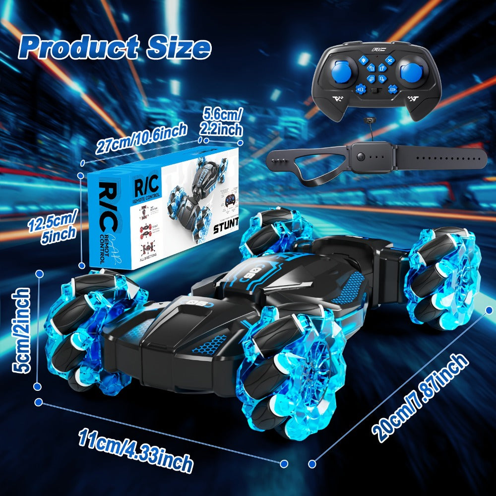 RC Stunt Car 1:24 Scale 8WD Dual Remote Control for Kids Boys Girls – 2.4GHz 28KM/H Crash-Resistant Race Car All-Terrain Tires LED Lights Two Player Birthday Christmas Holiday Gift Red Blue
