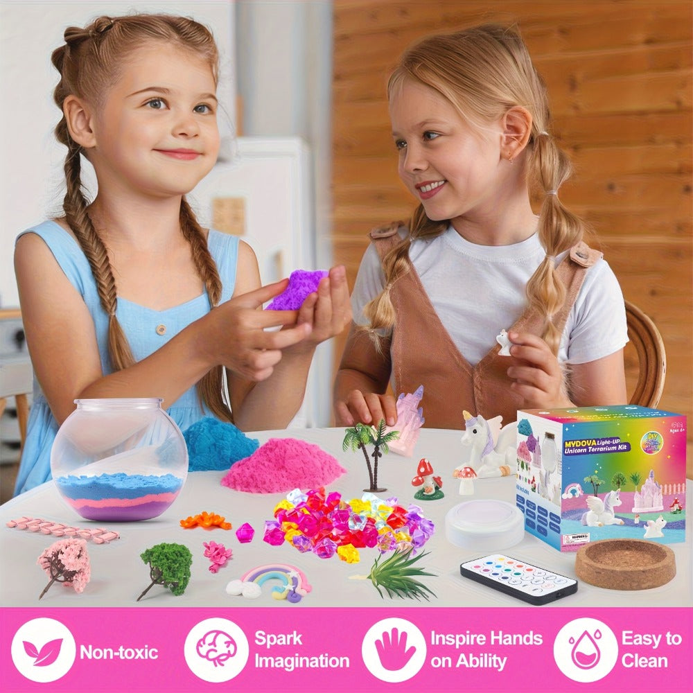 Unicorn Terrarium Craft Kit for Girls — DIY Magic Garden with 13-Color LED Night Light & Remote Control, Arts & Crafts Toy for Kids Ages 6+, Birthday Christmas Gift, STEM Sensory Activity