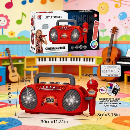Kids Light-Up Singing Machine Toy with Microphone – All-in-One Music Toy for Boys & Girls Ages 3-7, Birthday & Holiday Gift, Blue / Red / Pink