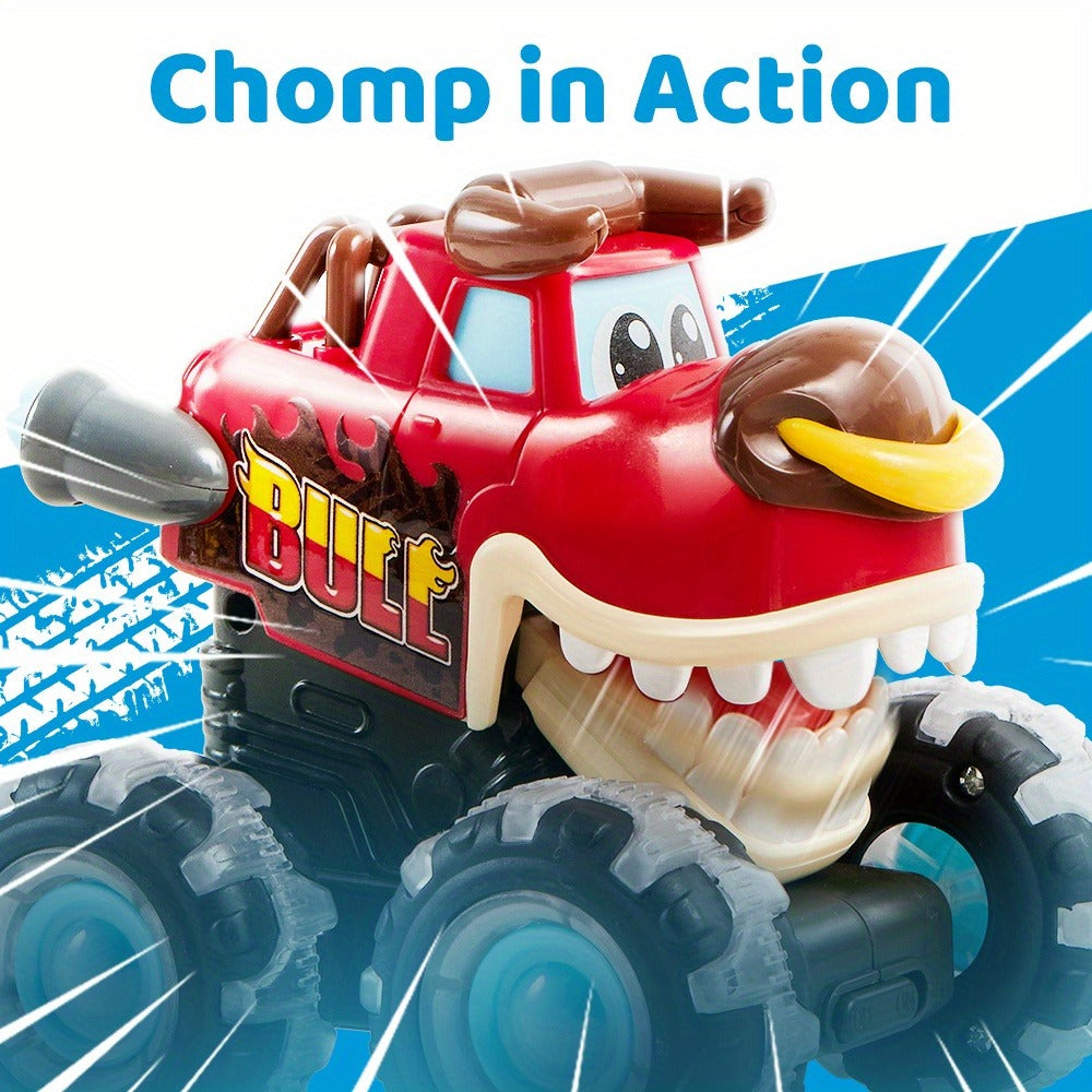 Monster Truck Toys for Toddlers 3-Pack LED Light Up Wheels Press and Go Animal Trucks Shark Bull Dinosaur, Glow in Dark Push Car Toy for Kids Ages 1-5, Birthday Easter Gift for Boys and Girls