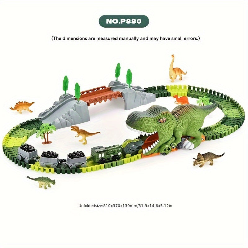 Electric Dinosaur Track Dinosaur Swallowing Car Sliding Dinosaur Electric Train Random Toy Car Combination Set 121pcs