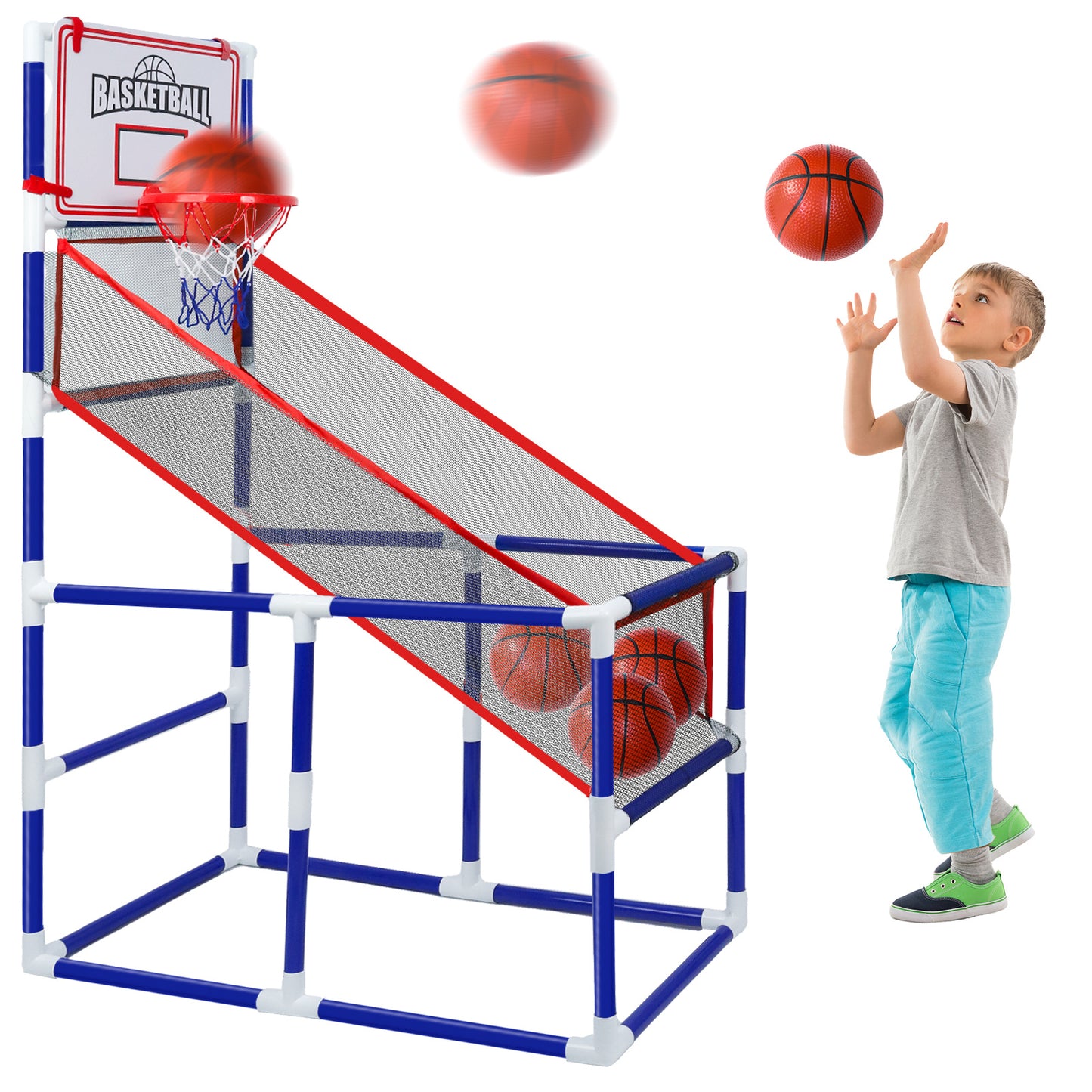 Basketball Game Set with 2 Balls for Kids,Adjustable Toy Game Sport with Storage for 3 to 6 Years Old, Kids Basketball Hoop Suited for Outdoor and Indoor