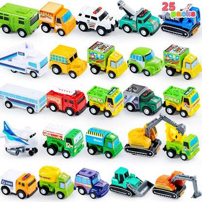 25pcs Pull Back Cars And Trucks Toy Vehicles Set For Kids, Girls And Boys Kids Play Set, Die-Cast Car, Kids Party Favors, Easter Stocking Stuffers, Perfect Birthday&Christmas Gift