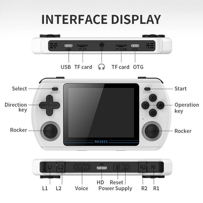 Handheld Game Console Powkiddy RK2023 – 3.5" IPS RK3566 8hr Dual TF HDMI Linux