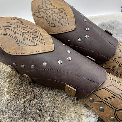 Two-Pack Medieval Embossed Artificial Leather Elf Arm Guards, Fantasy Role-Playing Buckle Armor, Halloween Knight  Gloves
