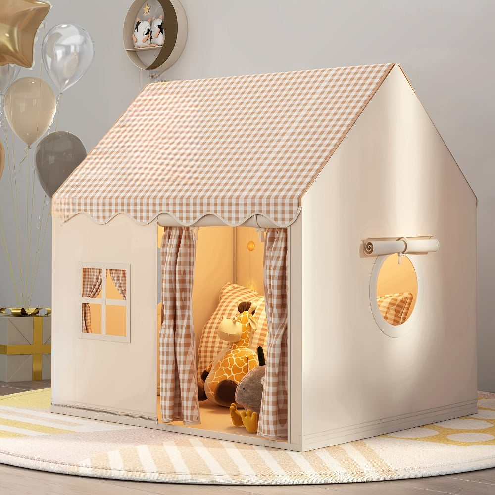 Kids Play Tent for Indoor & Outdoor – Lovely Checked Cabin Style Polyester Playhouse for Toddlers & Children, Role Play Pretend House, Perfect Birthday & Holiday Gift for Boys and Girls