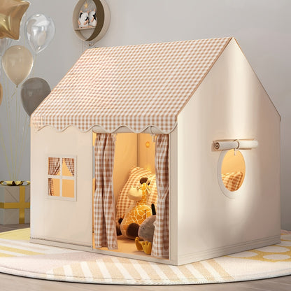 Kids Play Tent for Indoor & Outdoor – Lovely Checked Cabin Style Polyester Playhouse for Toddlers & Children, Role Play Pretend House, Perfect Birthday & Holiday Gift for Boys and Girls