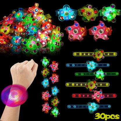 LED Light Up Wristbands Glow in the Dark Party Favors 30 Pack – Fidget Spinner Bracelets for Kids Birthday Party, Classroom Prizes, Goodie Bag Stuffers for Boys and Girls