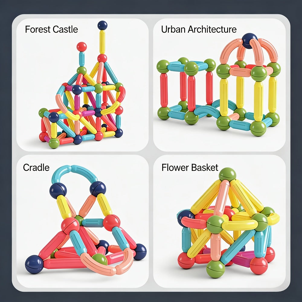 Creative Magnetic Sticks Building Set 28/58 Pcs – 3D Structure Construction STEM Toy for Kids, Stimulate Imagination & Creativity, Perfect for Family Classroom & Group Play Ages 3+