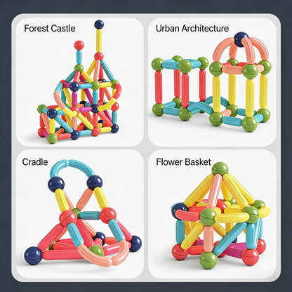 Creative Magnetic Sticks Building Set 28/58 Pcs – 3D Structure Construction STEM Toy for Kids, Stimulate Imagination & Creativity, Perfect for Family Classroom & Group Play Ages 3+