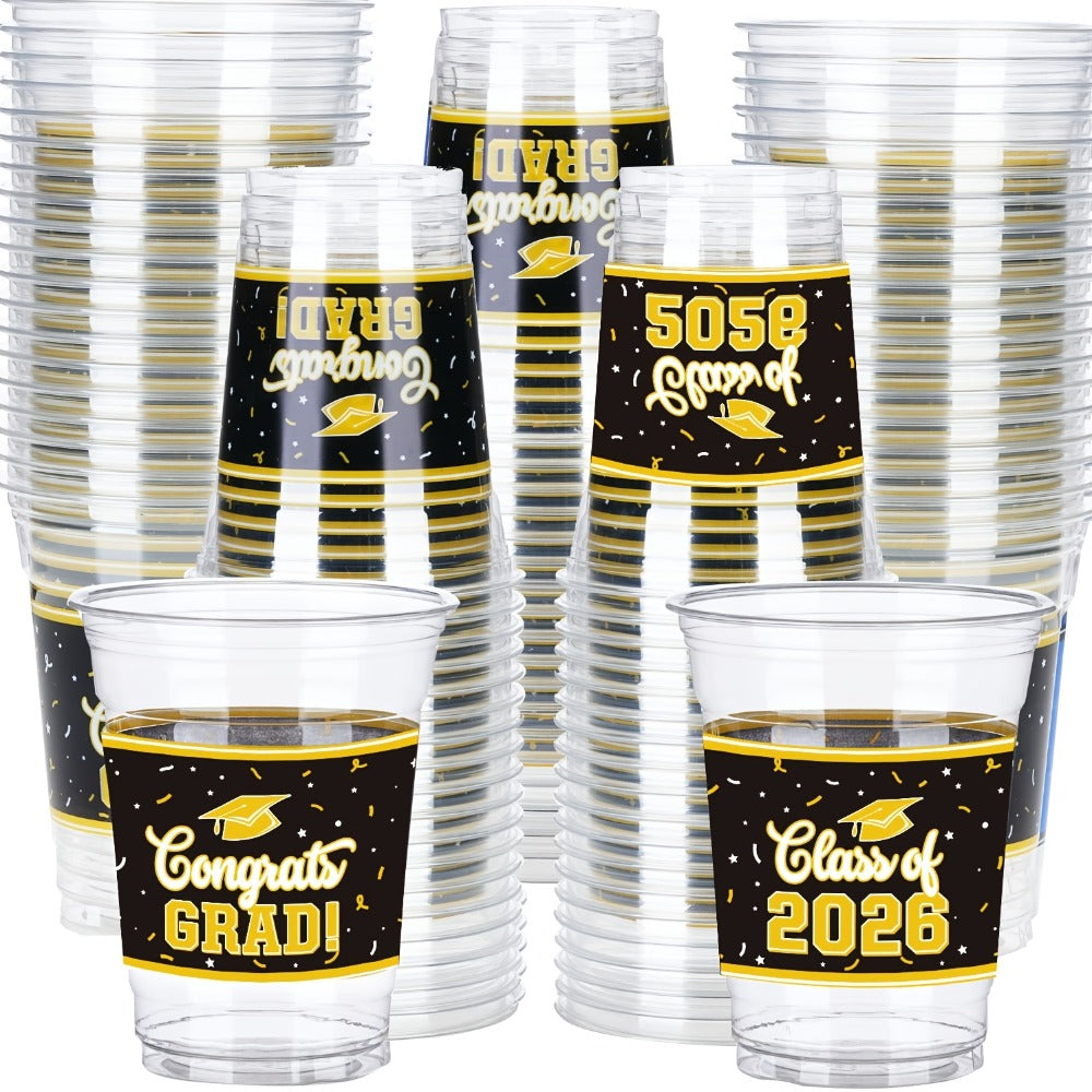 Graduation Party Plastic Mugs 100 Pack 14oz – 2026 Graduation Ceremony Cups in Multiple Colors for Graduation Parties, Celebrations & Party Essentials – Black, Red, Blue, Green, Purple & More