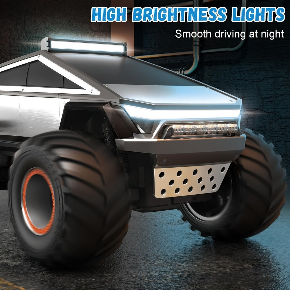 RC Monster Truck 1:12 Scale 4WD 2.4GHz All-Terrain Remote Control Car with LED Lights Sound Effects – Cybertruck & Pickup Truck Boys Gift Kids