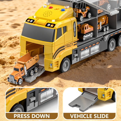 13-in-1 Construction Truck Vehicle Toy Set with Die-Cast Cars & Play Mat – Transport Carrier Truck Playset for Toddlers Kids Ages 3+, STEM Learning, Christmas & Birthday Gift