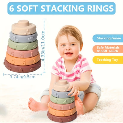 3-in-1 Sensory Stacking Toy Set for Toddlers – Hand-Eye Coordination & Fine Motor Skills Activity Kit with Soft Cloth Book, Spinning Top & Stacking Cups, Birthday Easter Gift for Baby Boys & Girls