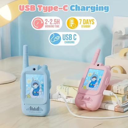 2pcs Children's Walkie-talkie Toys, 2.4GHz Wireless Walkie-talkies with Video Call And Voice-changing Functions, Equipped with High-definition Cameras, Long-distance Communication, Suitable for Children Aged 3-14, Ideal for Outdoor Play