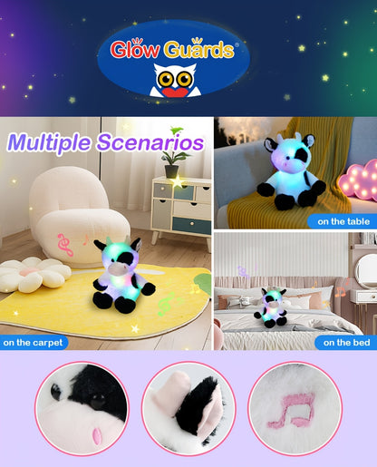 Illuminated Musical Cow Plush Toys (No Batteries Required), Adorable And Soft Cow Stuffed Animals Featuring Rhythmic Breathing And Music Lights. A Portable, Calming Highland Cow Plush with Light And Sound, Perfect for Halloween, Black Friday